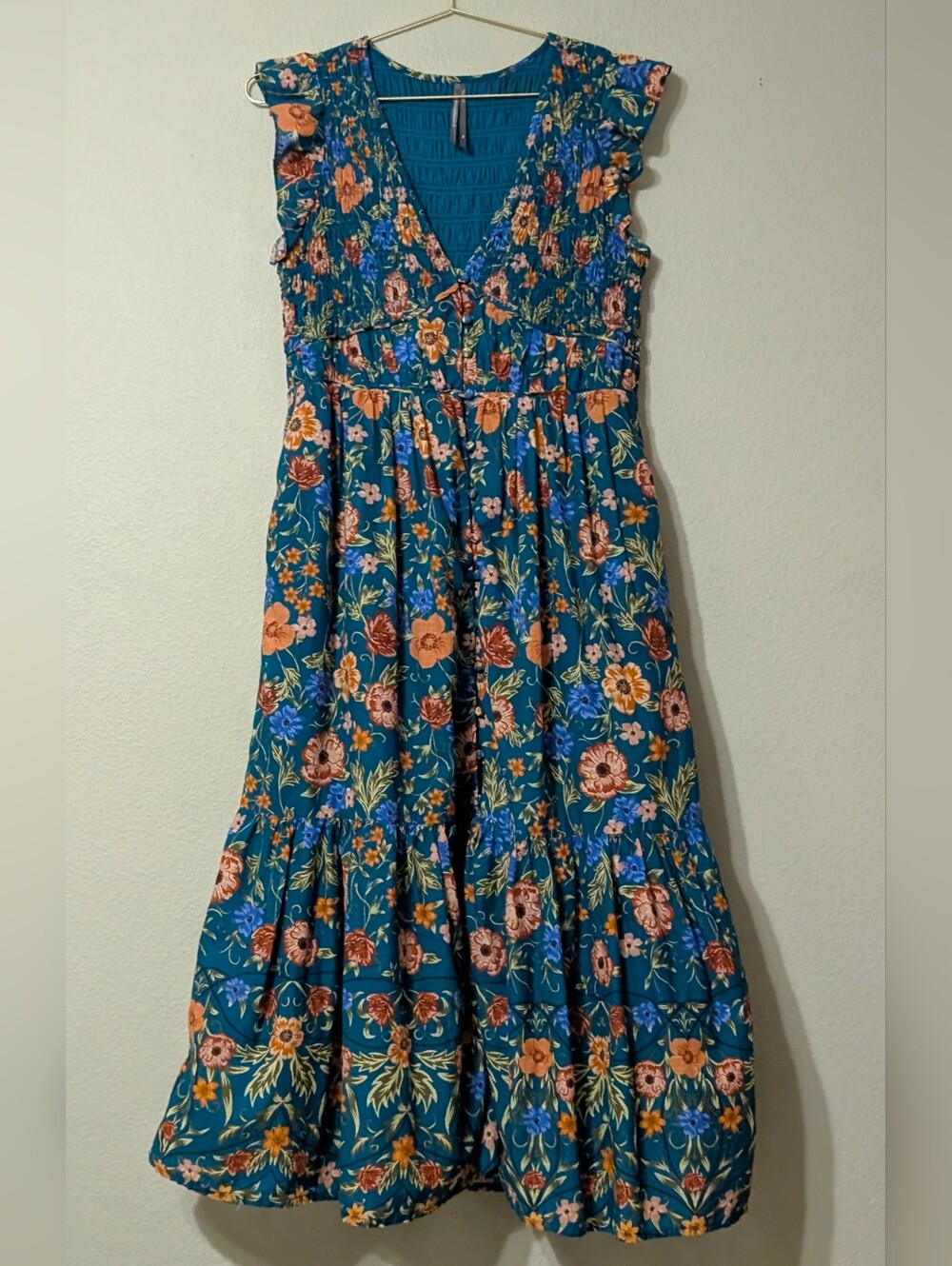 Anthropologie Peregrine Floral Midi Dress Medium Petite Pockets - Picture 5 of 16